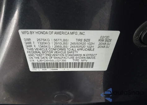 2020 Acura Mdx Technology Package from USA, damaged, VIN 5J8YD4H55LL021395